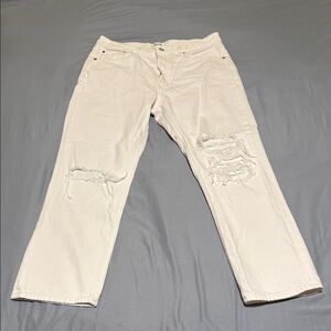 Agolde White Distressed Straight-Leg Jeans